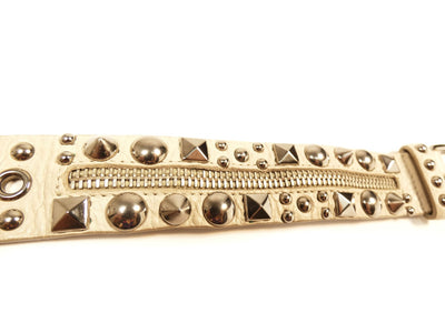 Miu Miu Taupe Leather Riveted Bracelet