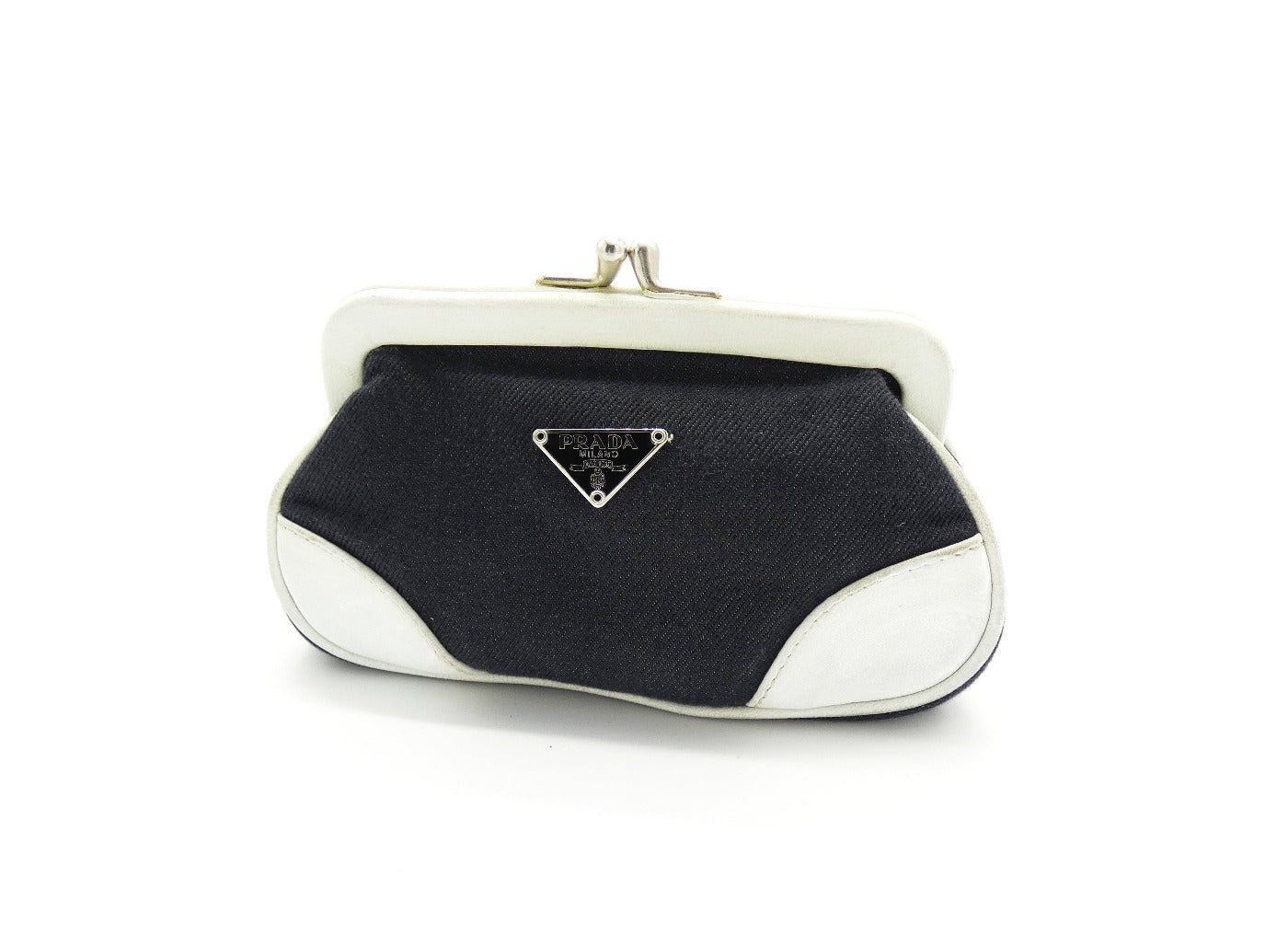 Prada Vintage Black Denim with White Leather Shoulder Bag