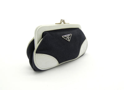 Prada Vintage Black Denim with White Leather Shoulder Bag