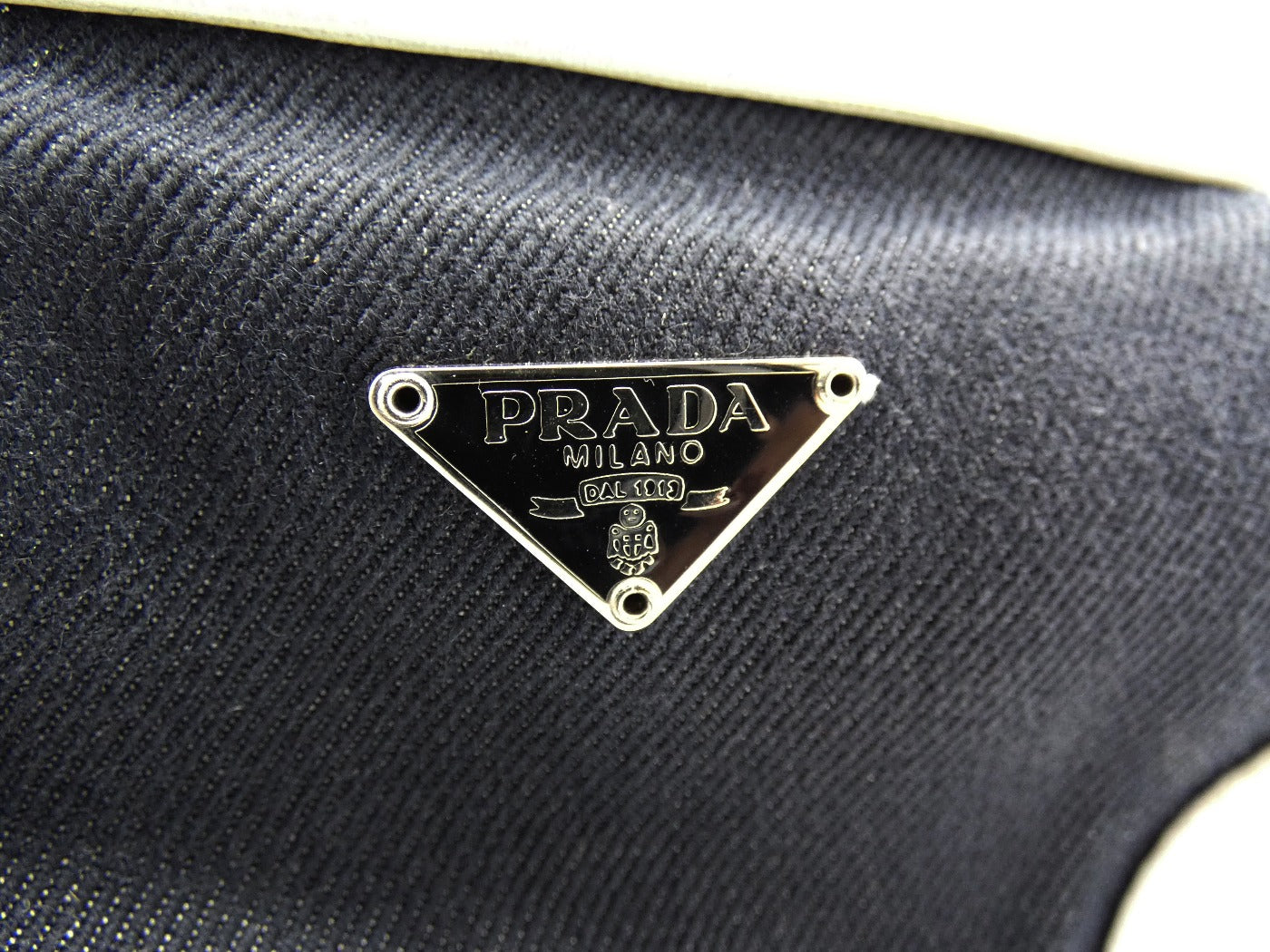 Prada Vintage Black Denim with White Leather Shoulder Bag