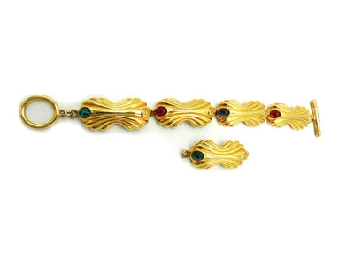 Fendi Vintage Gold Tone Link Bracelet with Coloured Stones