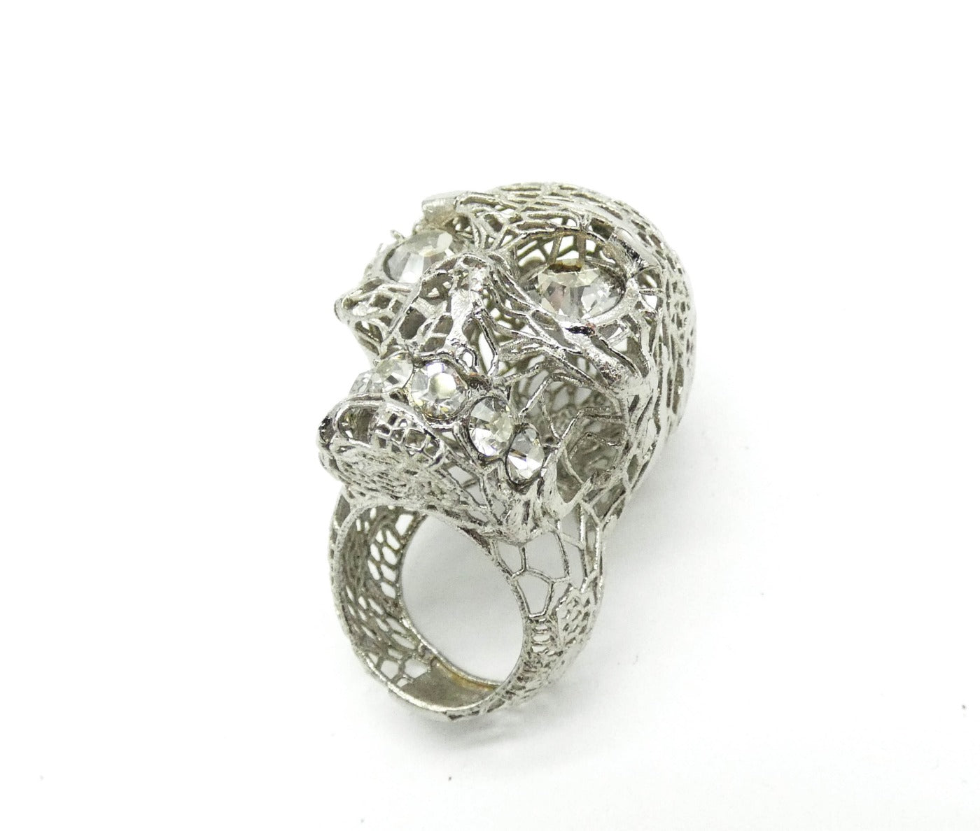 Alexander McQueen Silver Filigree Crystal Skull Ring Ring Alexander McQueen