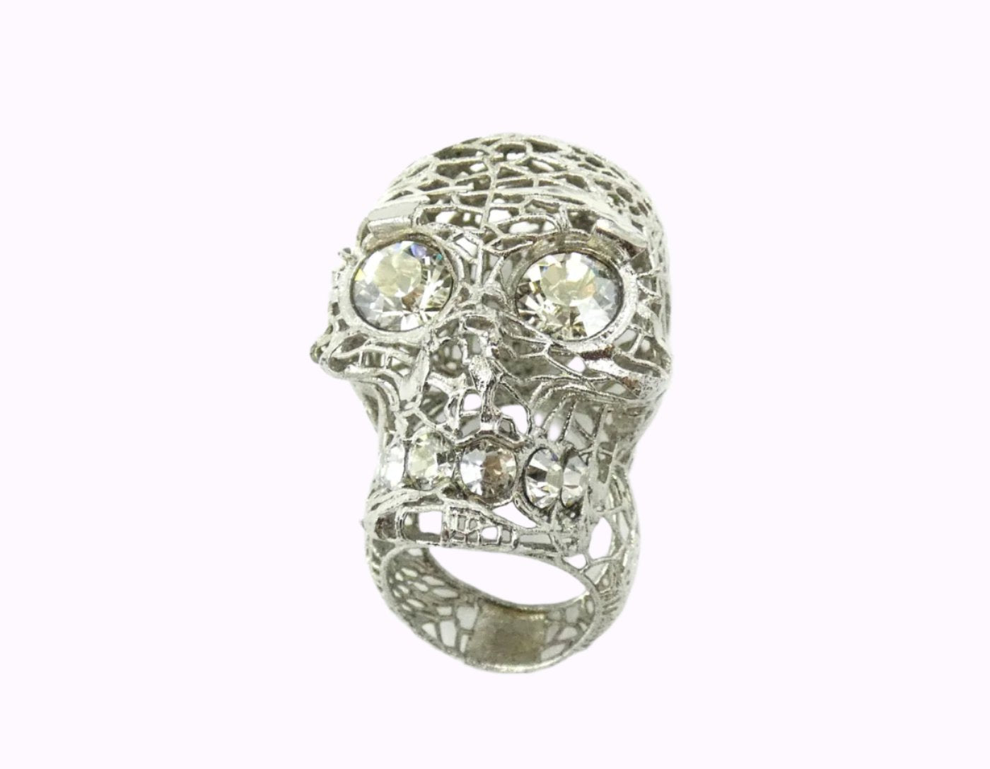 Alexander McQueen Silver Filigree Crystal Skull Ring Ring Alexander McQueen