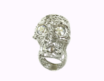 Alexander McQueen Silver Filigree Crystal Skull Ring