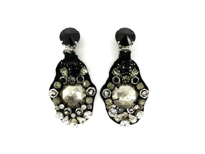 Prada Black Drop Clip Crystal Earrings