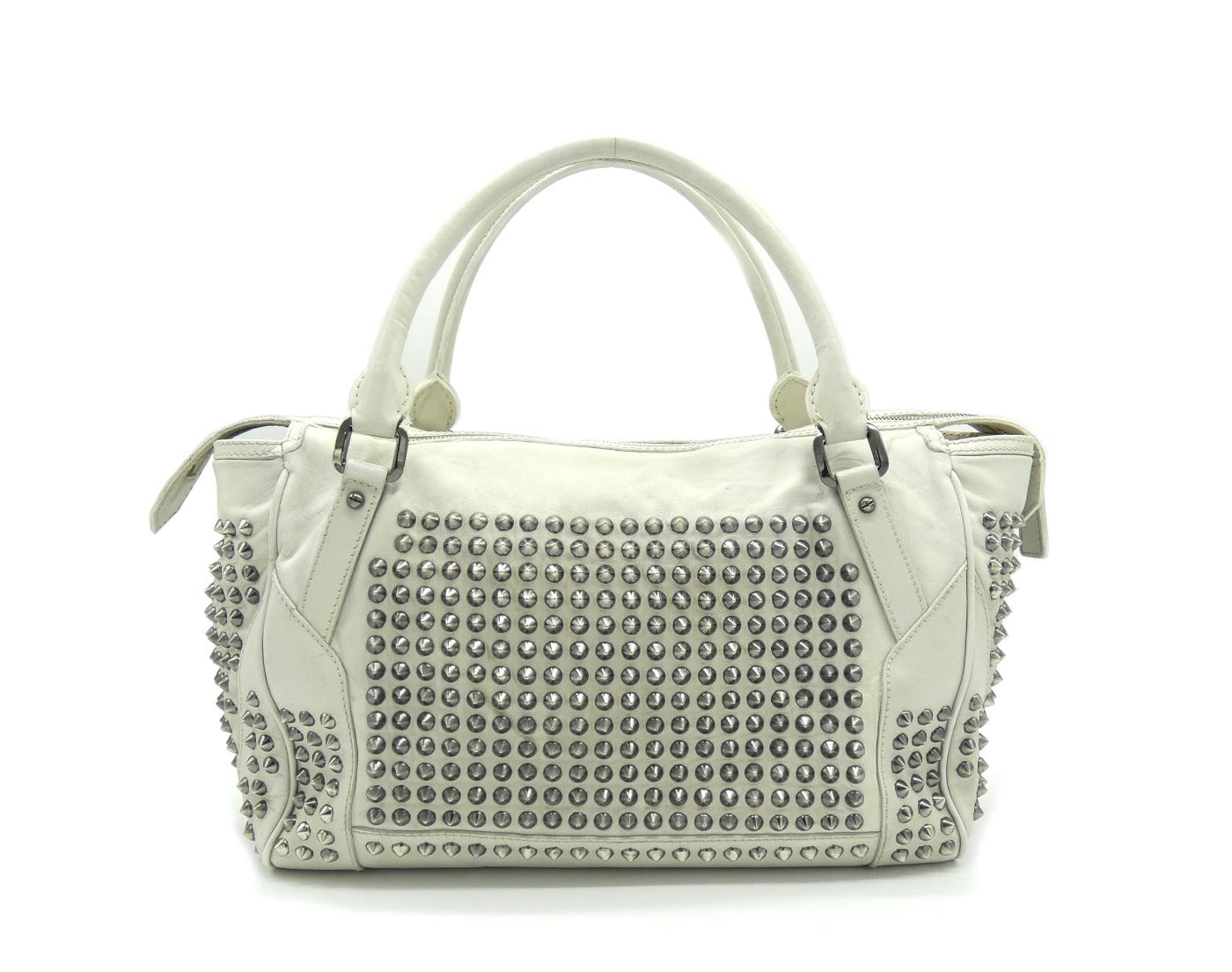 Burberry White Leather Studded Medium Edenham Tote