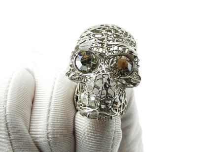 Alexander McQueen Silver Filigree Crystal Skull Ring