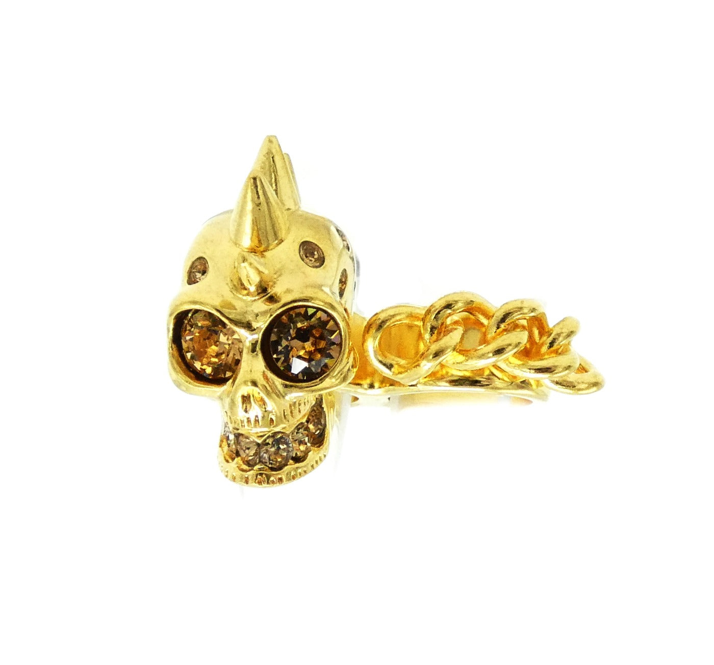 Alexander McQueen Double Gold Skull and Chain Ring