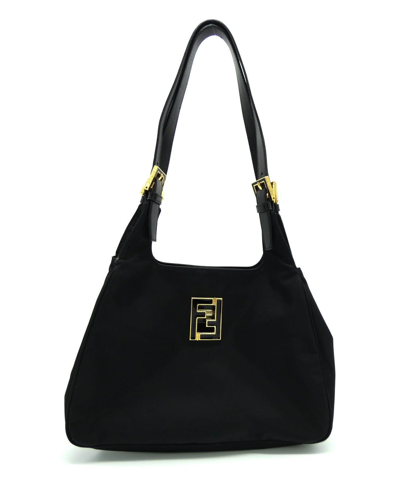 Fendi Vintage Black Nylon Logo Shoulder Bag