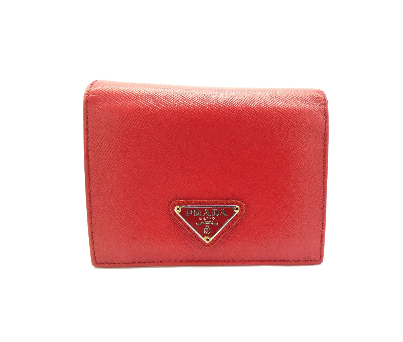 Prada Red Saffiano Flap Compact Wallet