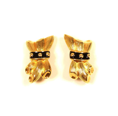 Fendi Vintage Gold and Black Enamel Clip Earrings Earrings Fendi