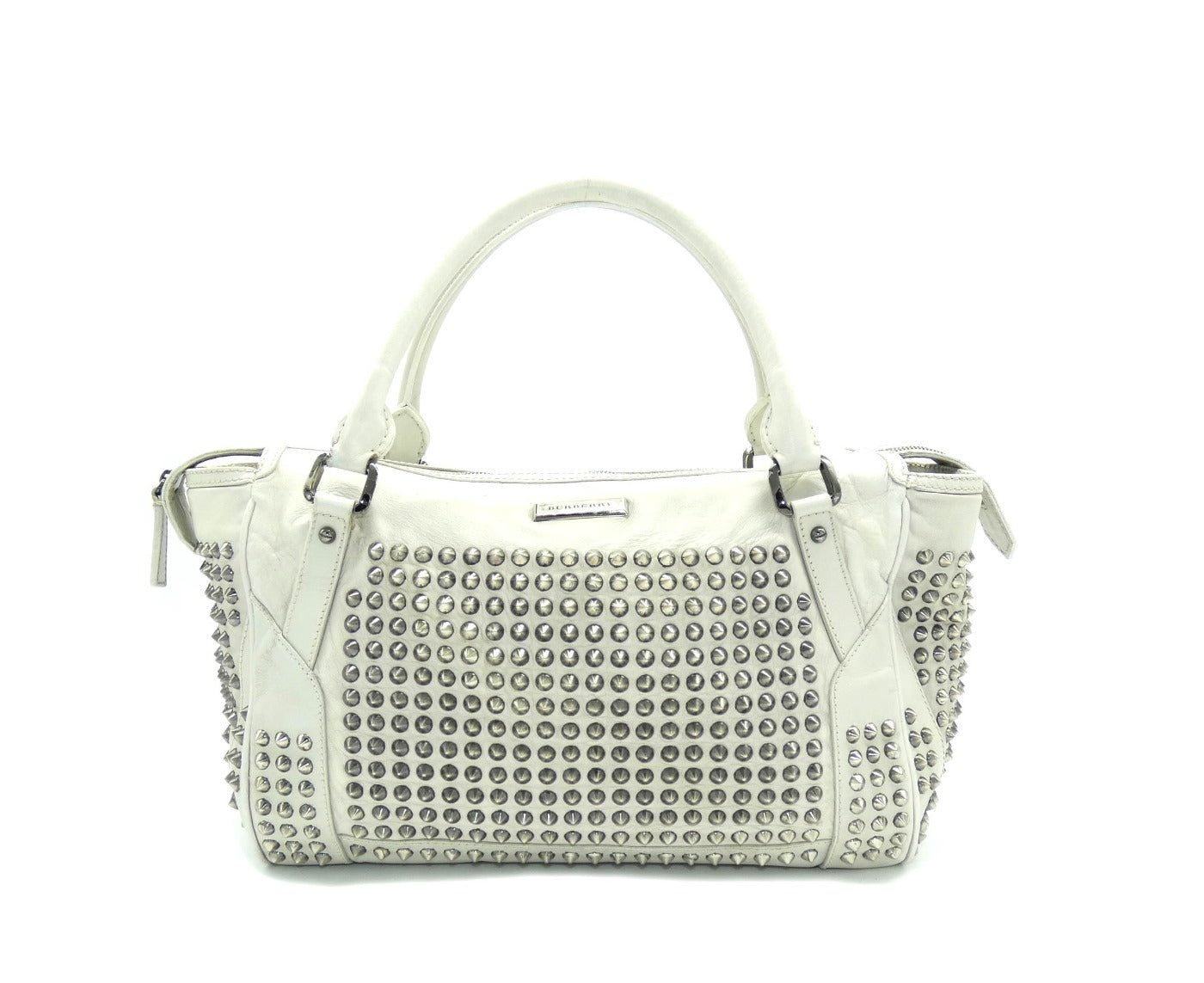 Burberry White Leather Studded Medium Edenham Tote