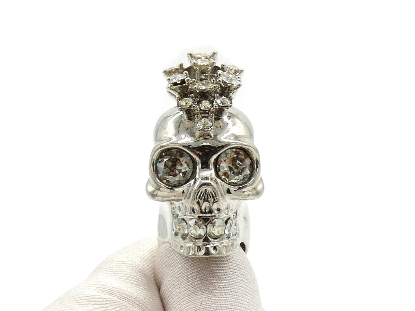 Alexander McQueen Silver Skull Crystal Mohawk Ring