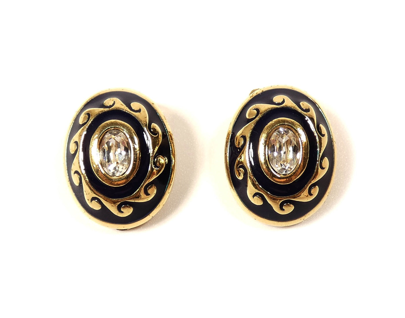 Burberrys Vintage Black and Gold Swarovski Earrings