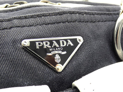 Prada Vintage Black Denim with White Leather Shoulder Bag