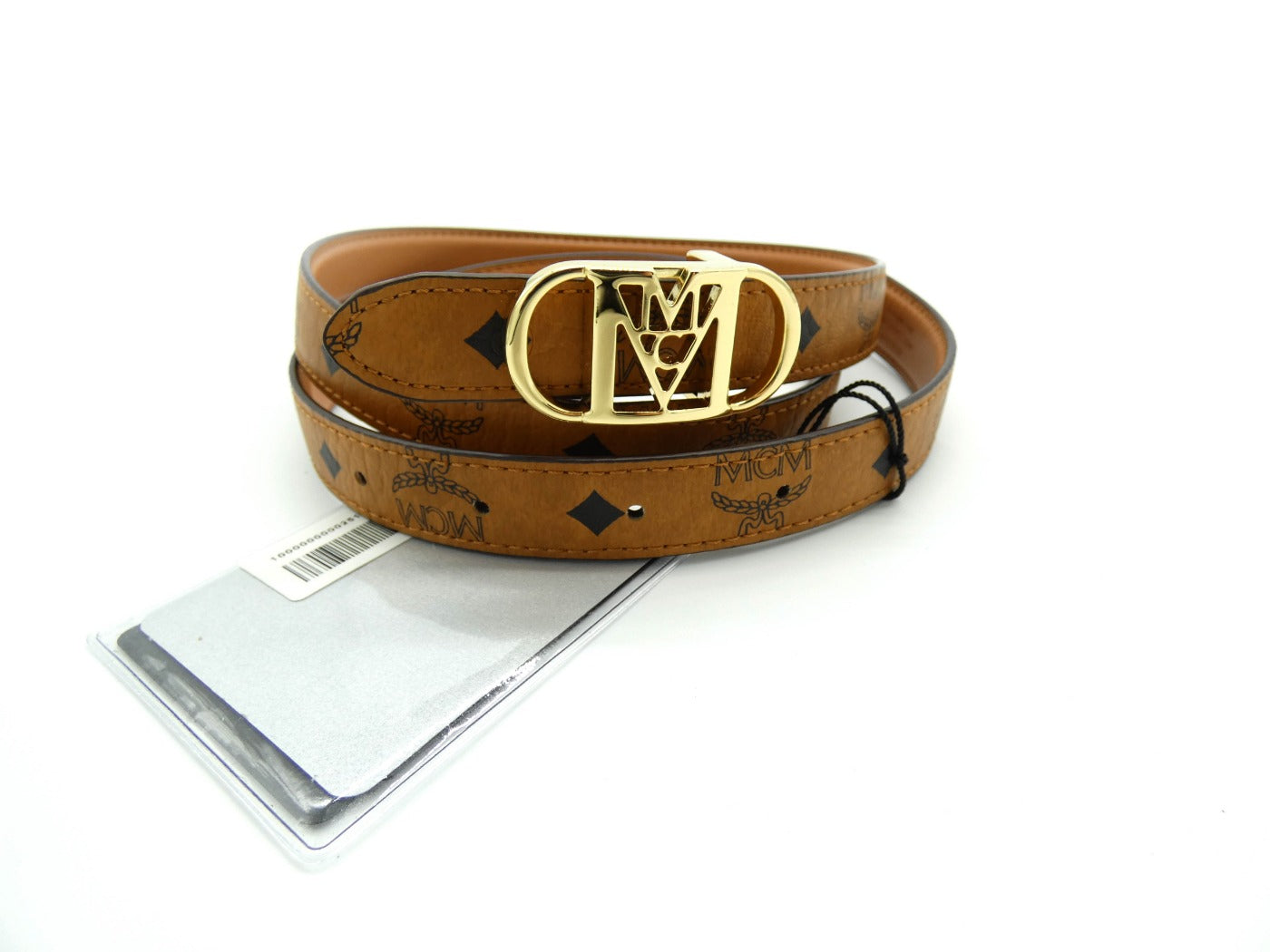 MCM Tan Leather Reversible Mode Travia Woman's Belt Gold Buckle Belt MCM