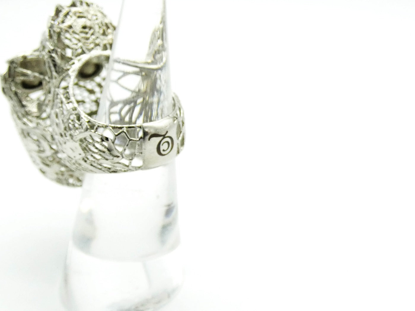 Alexander McQueen Silver Filigree Crystal Skull Ring