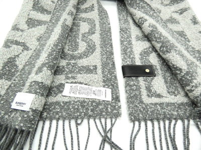 Burberry TB Monogram Cashmere and Silk Grey Large Scarf/Shawl - Large 20" x 85"