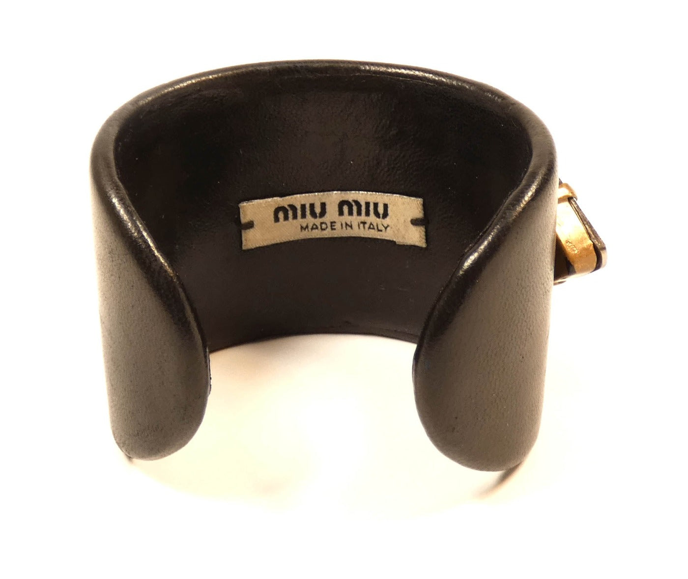 Miu Miu Crystal and Black Leather Open Cuff