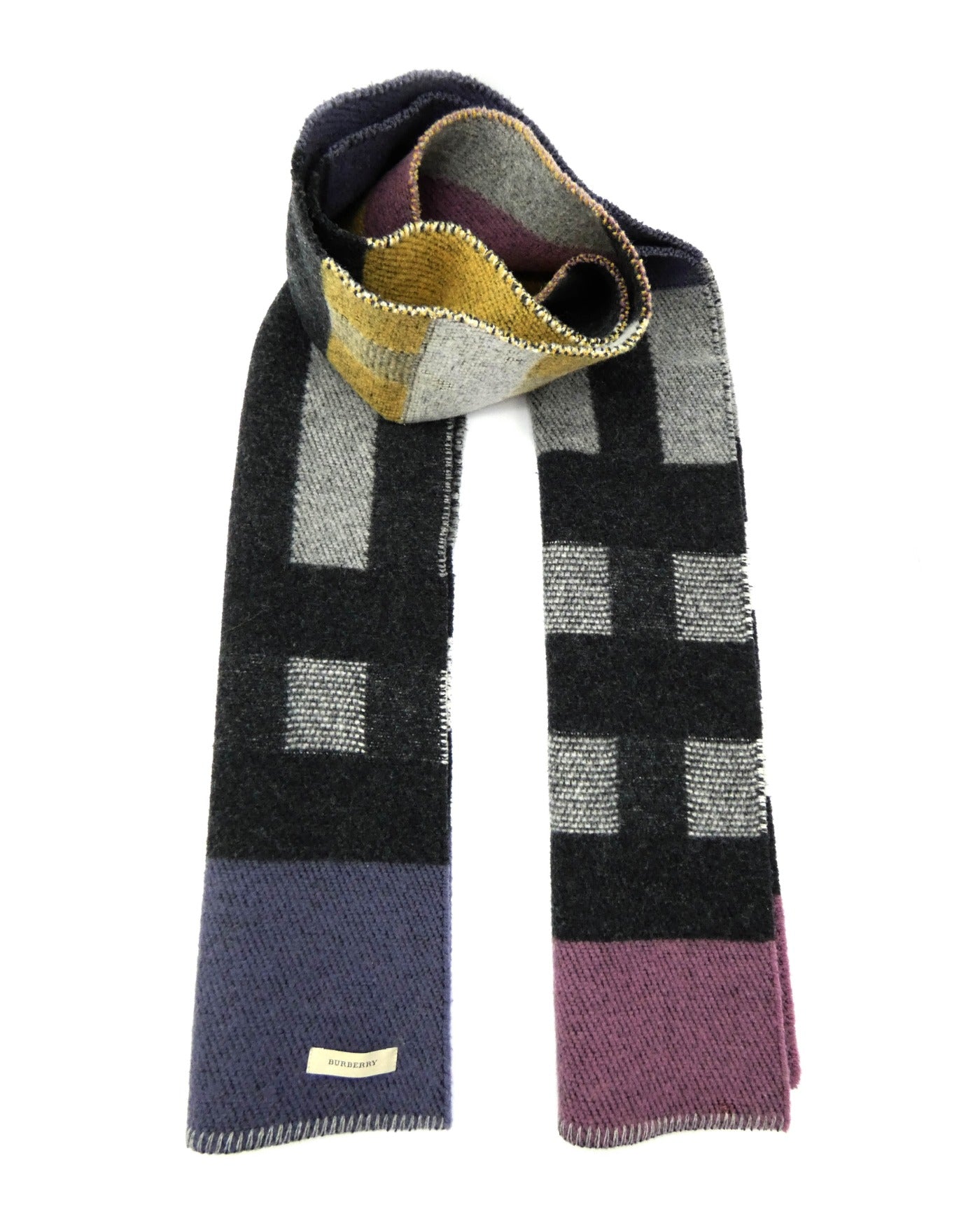 Burberry Wool and Cashmere Black and Multi Blanket Scarf