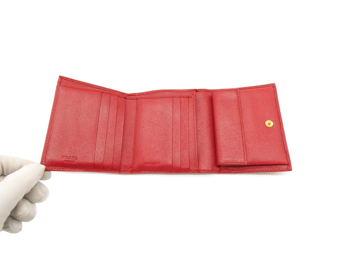 Prada Red Saffiano Flap Compact Wallet