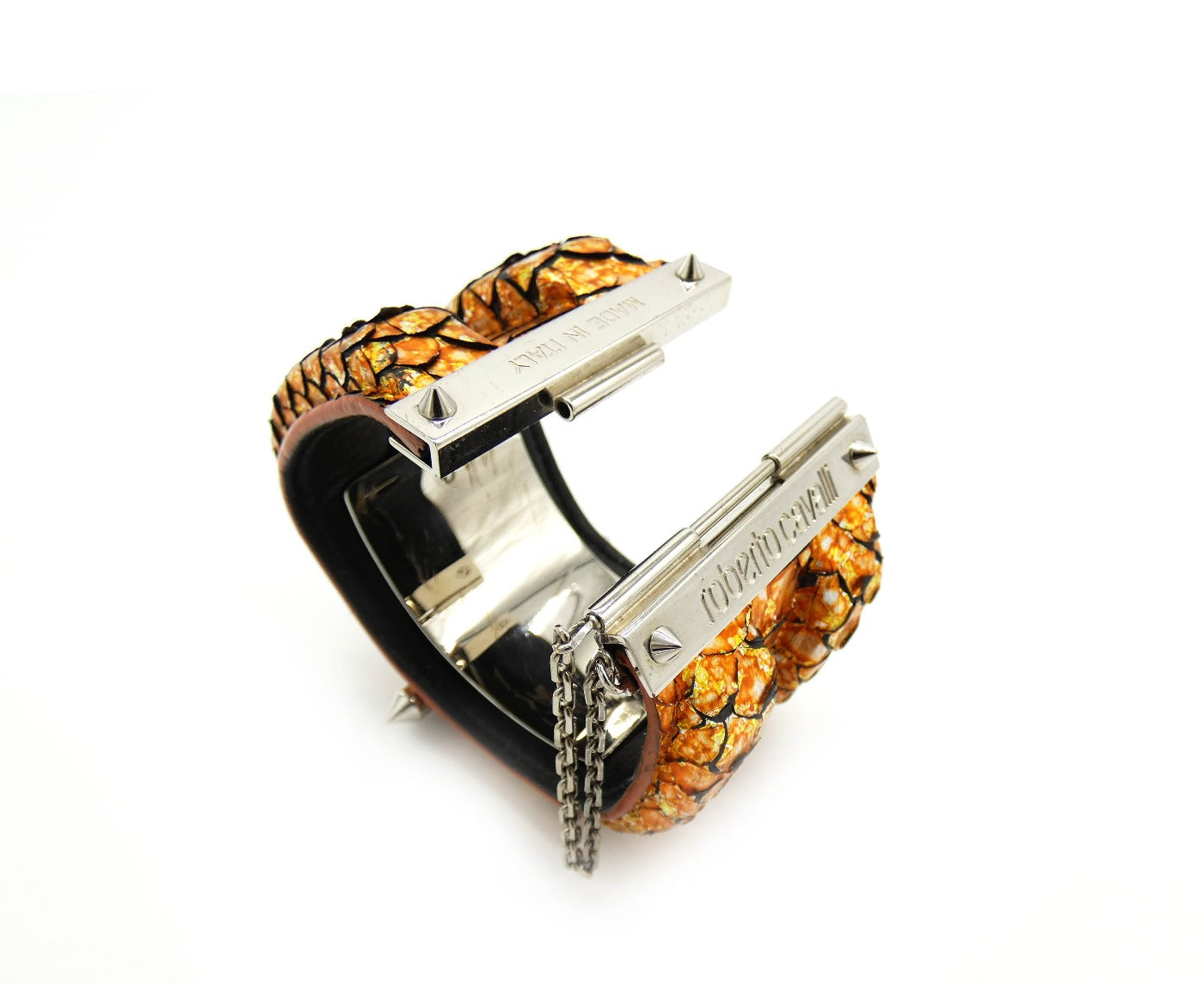 Roberto Cavalli Python Wide Metallic Cuff Bracelet Roberto Cavalli