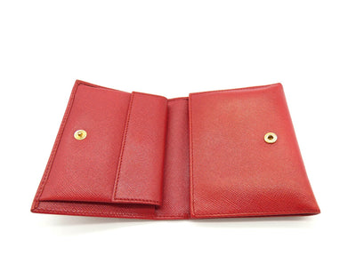 Prada Red Saffiano Flap Compact Wallet