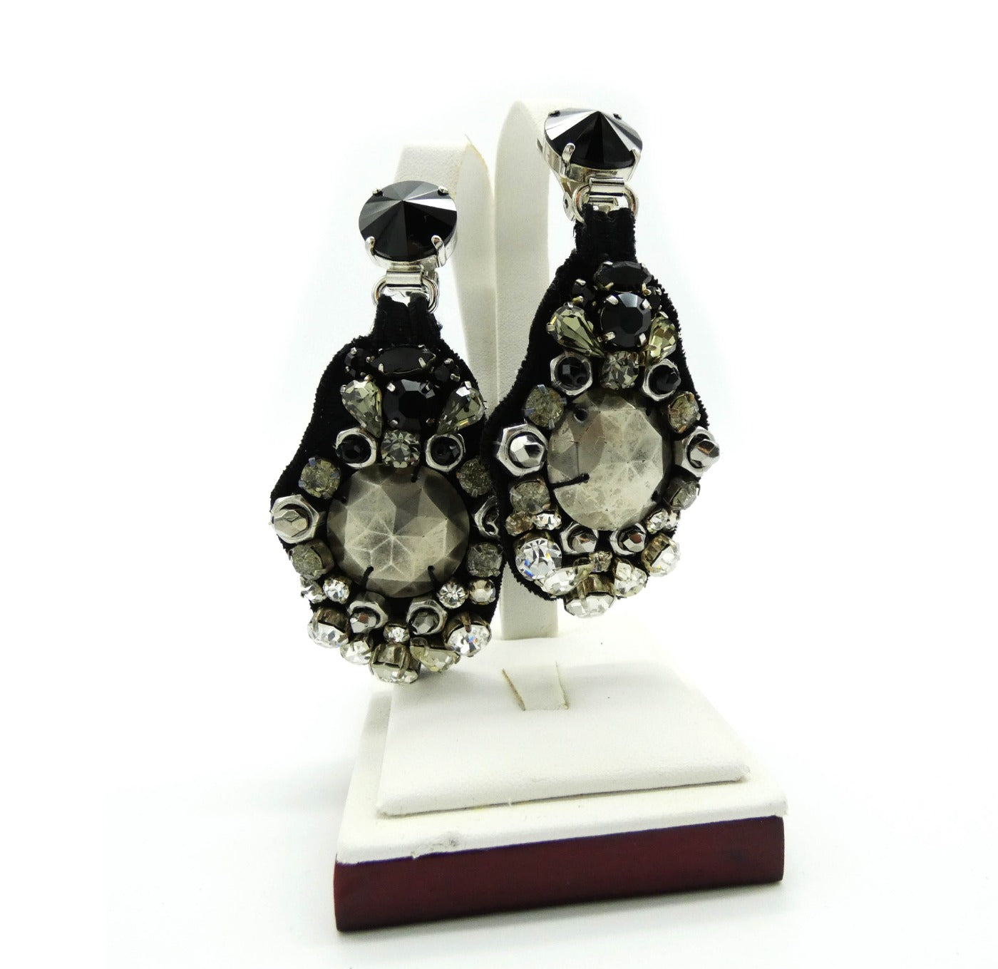 Prada Black Drop Clip Crystal Earrings Earrings Prada