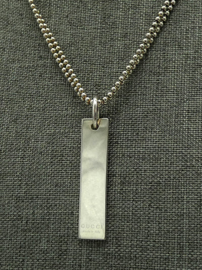 Gucci Sterling Bar Tag Double Strand Pendant Necklace