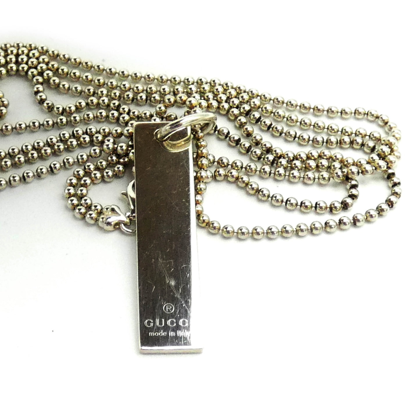 Gucci Sterling Bar Tag Double Strand Pendant Necklace