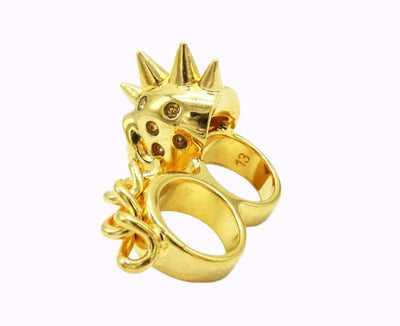 Alexander McQueen Double Gold Skull and Chain Ring