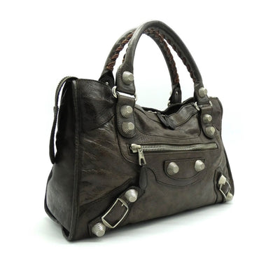 Balenciaga Chocolate Olive Agneau Classic City Giant 21 Silver Bag