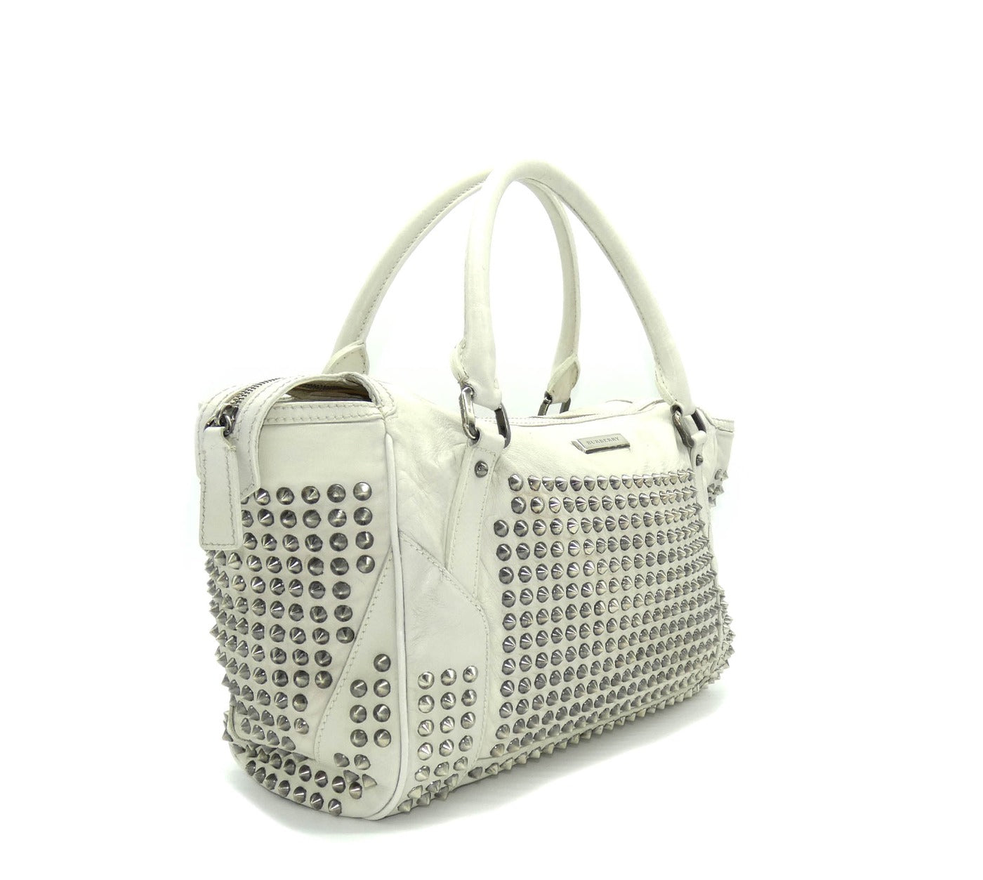 Burberry White Leather Studded Medium Edenham Tote