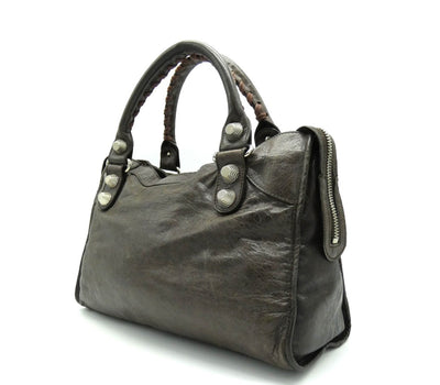 Balenciaga Chocolate Olive Agneau Classic City Giant 21 Silver Bag