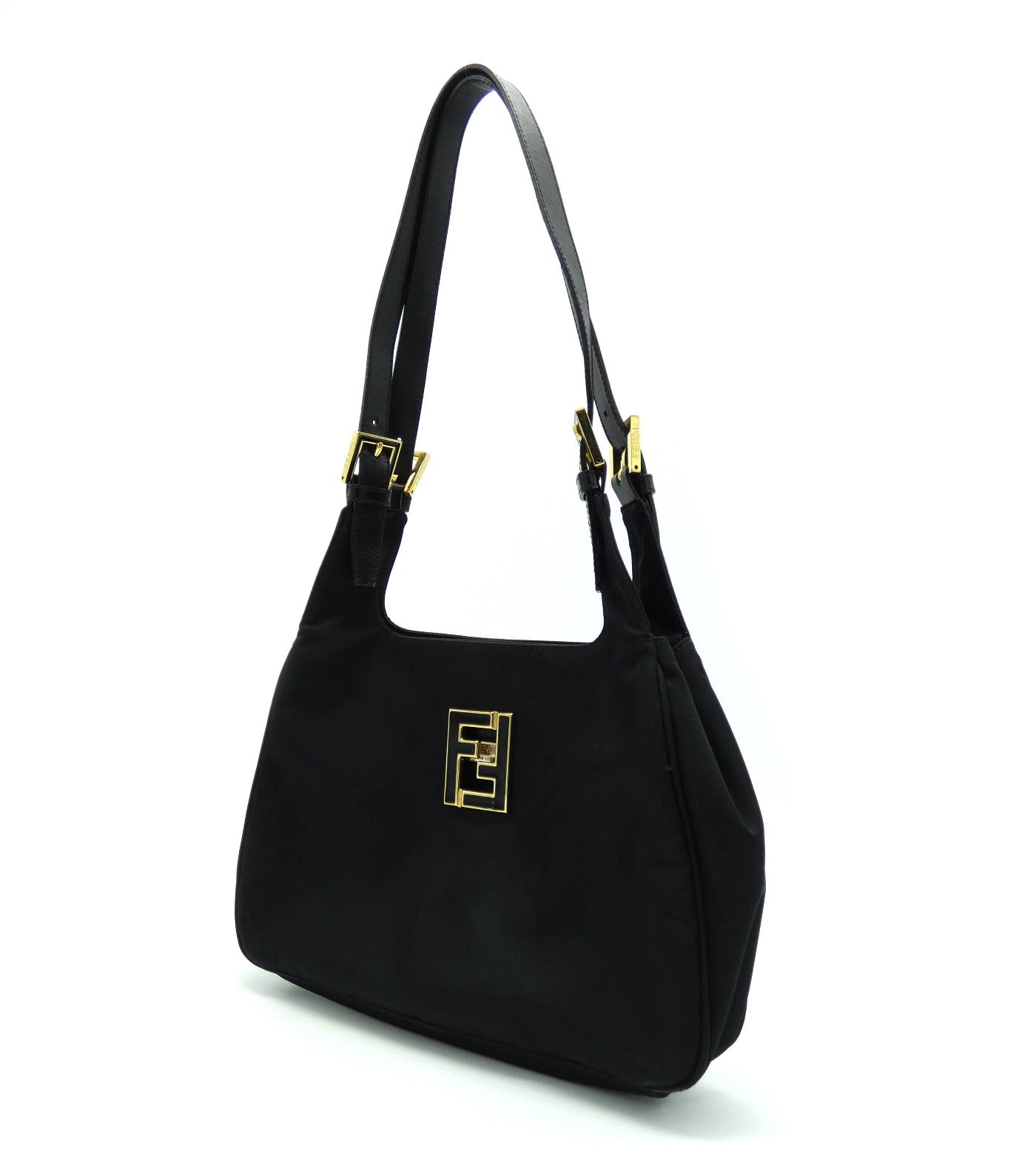 Fendi Vintage Black Nylon Logo Shoulder Bag