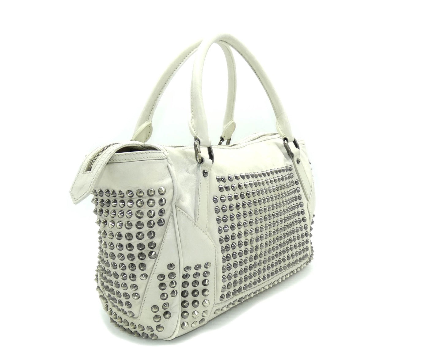 Burberry White Leather Studded Medium Edenham Tote