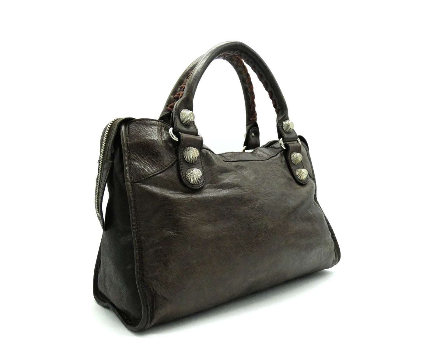 Balenciaga Chocolate Olive Agneau Classic City Giant 21 Silver Bag