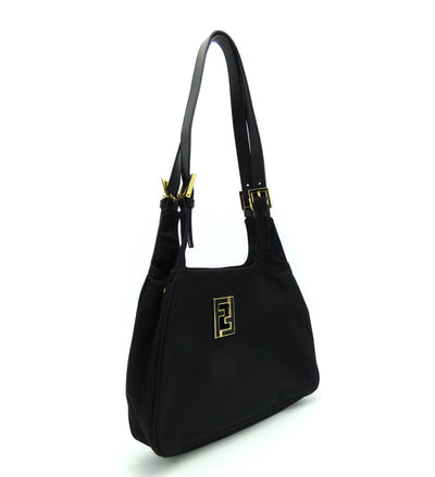 Fendi Vintage Black Nylon Logo Shoulder Bag