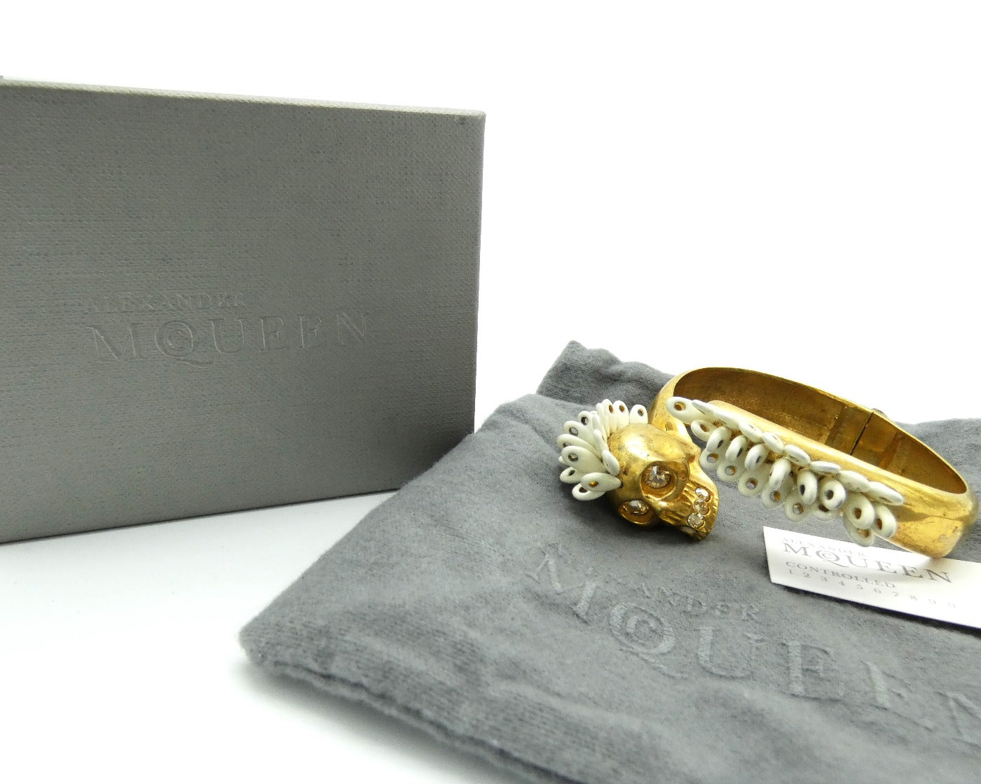 Alexander McQueen Antique Gold White Mohawk Bangle