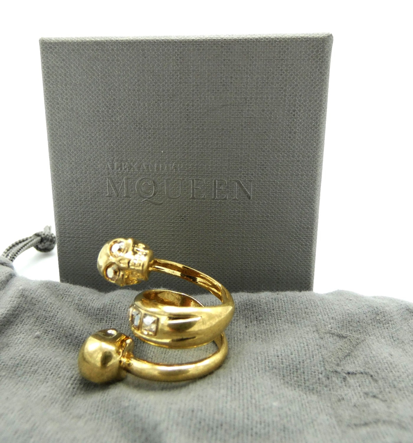 Alexander McQueen Twin Skull Antique Gold Wrap Ring