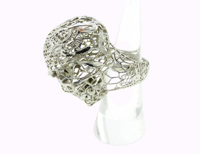 Alexander McQueen Silver Filigree Crystal Skull Ring