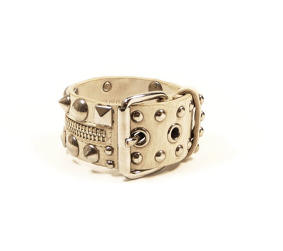 Miu Miu Taupe Leather Riveted Bracelet