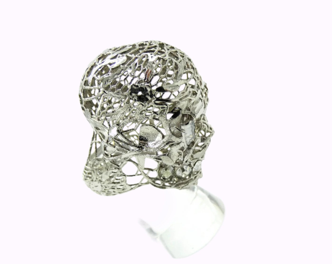 Alexander McQueen Silver Filigree Crystal Skull Ring