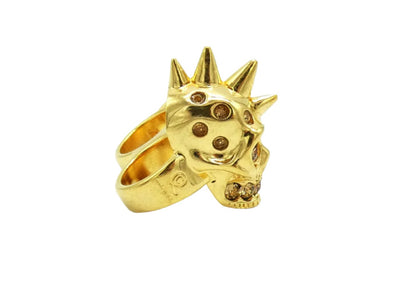 Alexander McQueen Double Gold Skull and Chain Ring