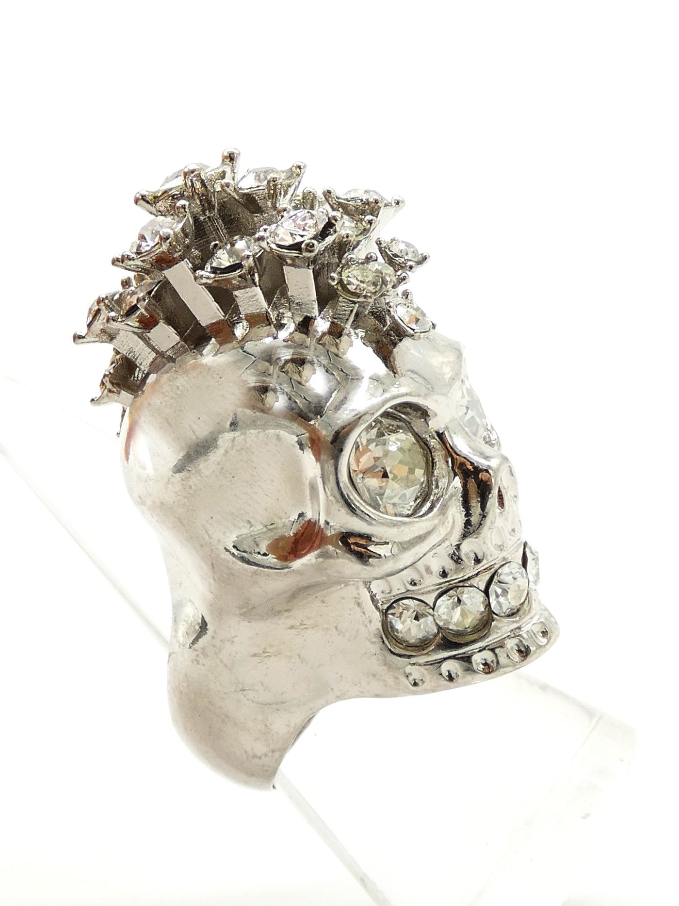 Alexander McQueen Silver Skull Crystal Mohawk Ring