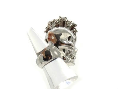 Alexander McQueen Silver Skull Crystal Mohawk Ring