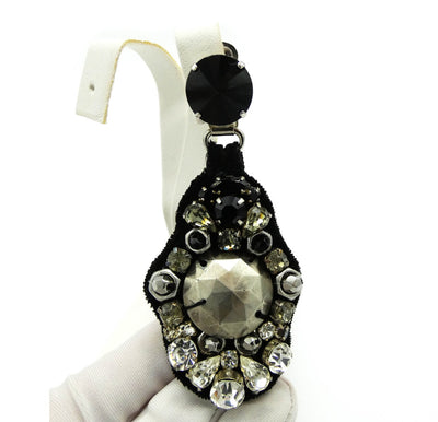 Prada Black Drop Clip Crystal Earrings