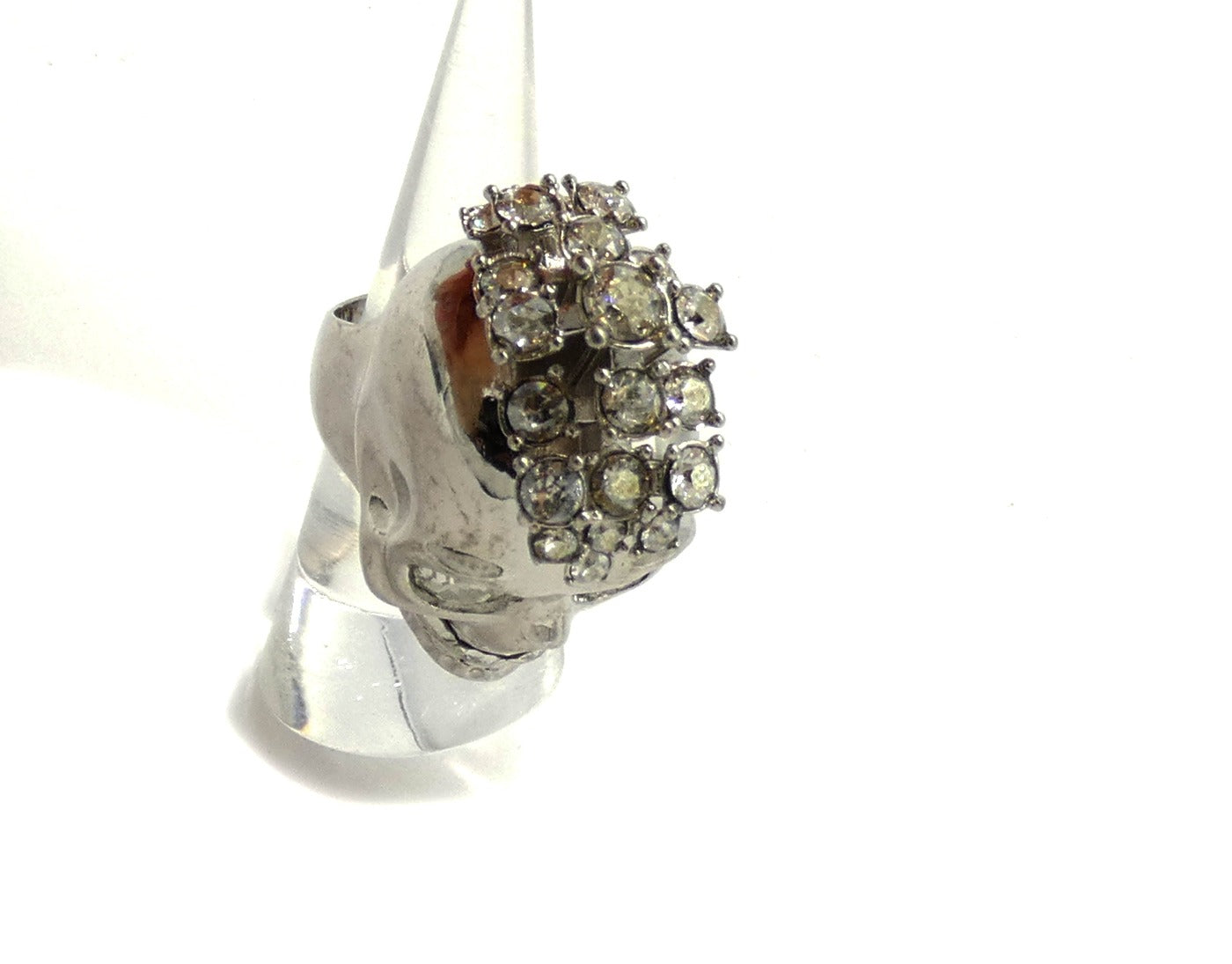 Alexander McQueen Silver Skull Crystal Mohawk Ring