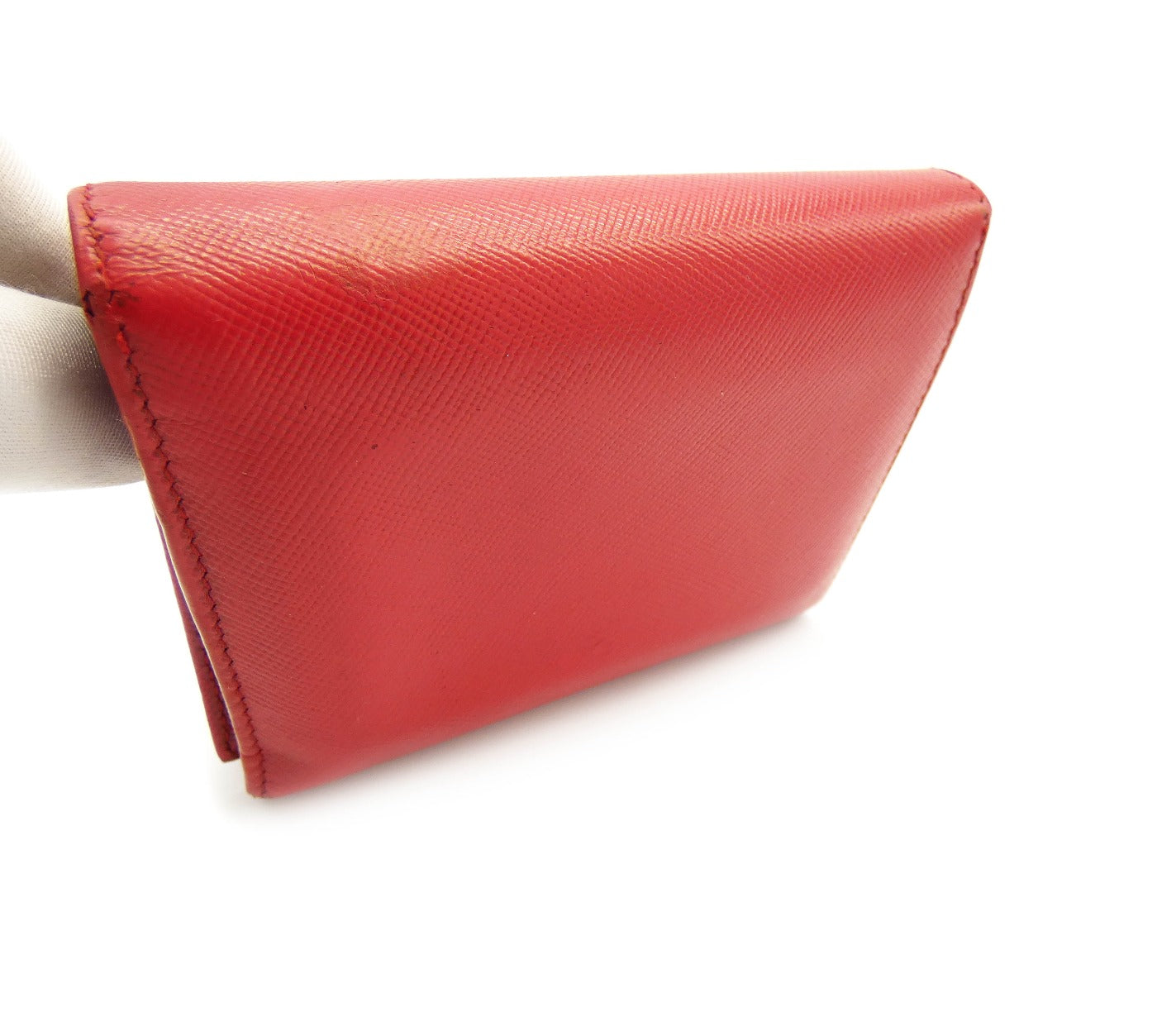 Prada Red Saffiano Flap Compact Wallet