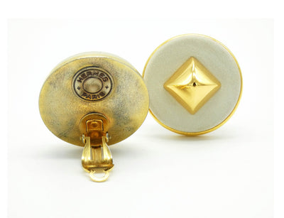 Hermès Vintage Leather Medor Clip-On Earrings